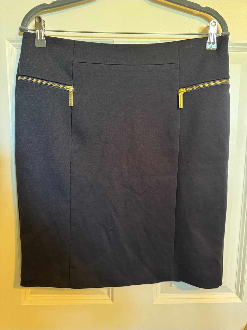 Michael Kors Navy Pencil Skirt with Gold Zip Accents